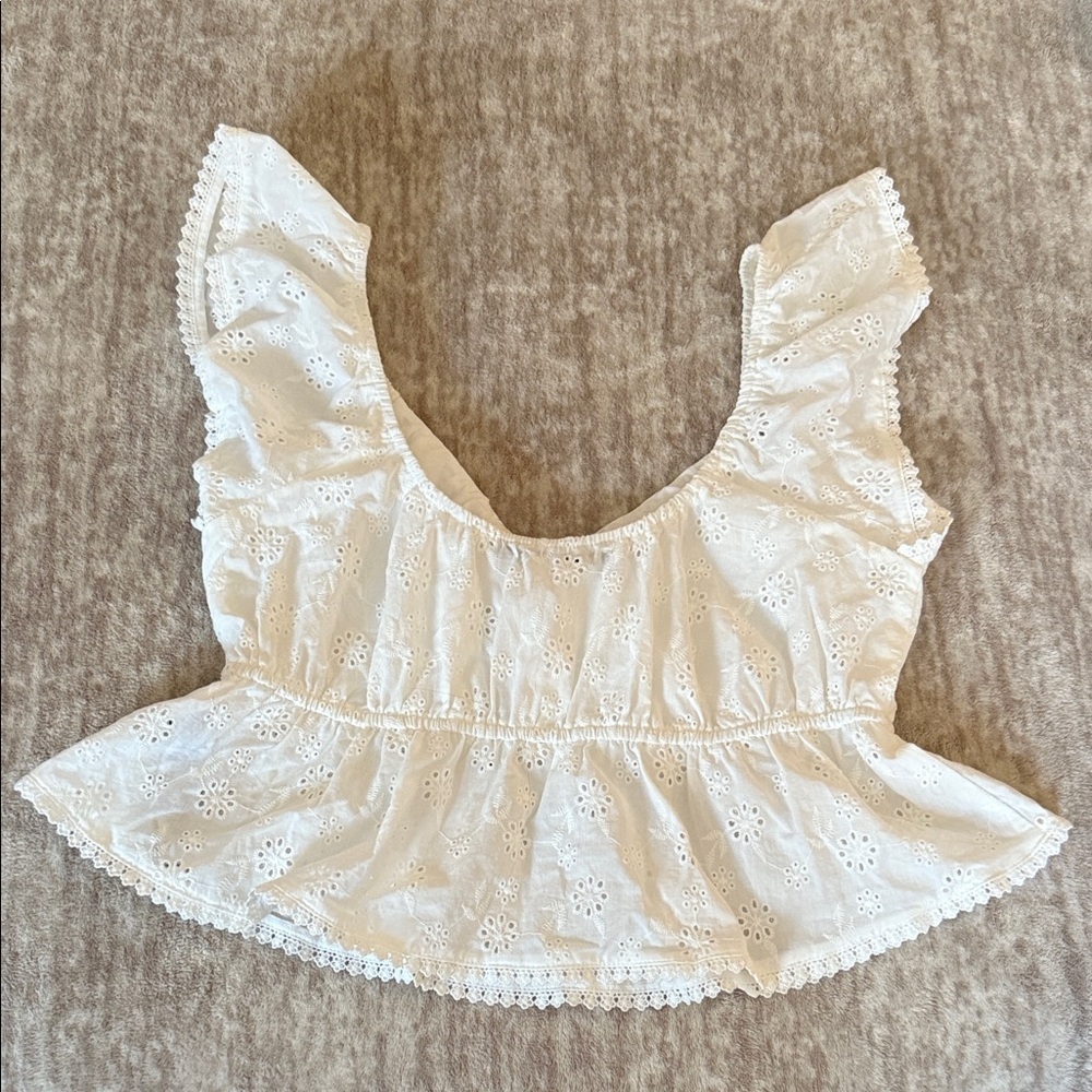 Super Cool Celebrity Pink Cream Eyelet Blouse Size Large - Picture 4 of 7